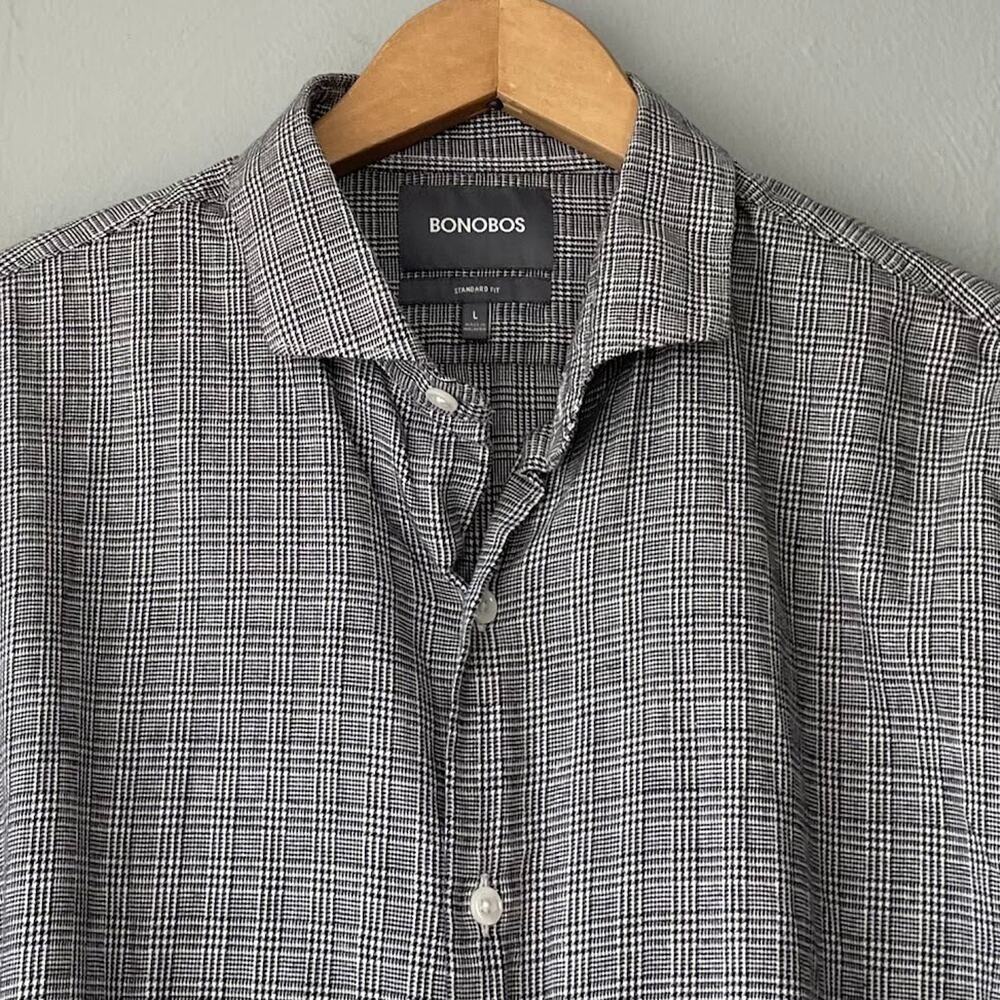 Bonobos Button Up Shirt Mens Size Large Black White Standard Fit Flannel Classic